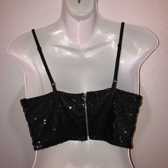 H&M Divided Women Medium Black Sequins Spaghetti Strap V Neck Bustier Crop Top M - Picture 7 of 10